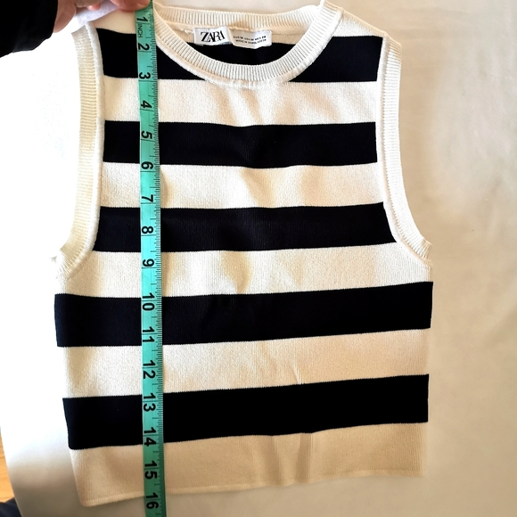 Zara crop top sleeveless black cream stripes medium - Picture 3 of 5